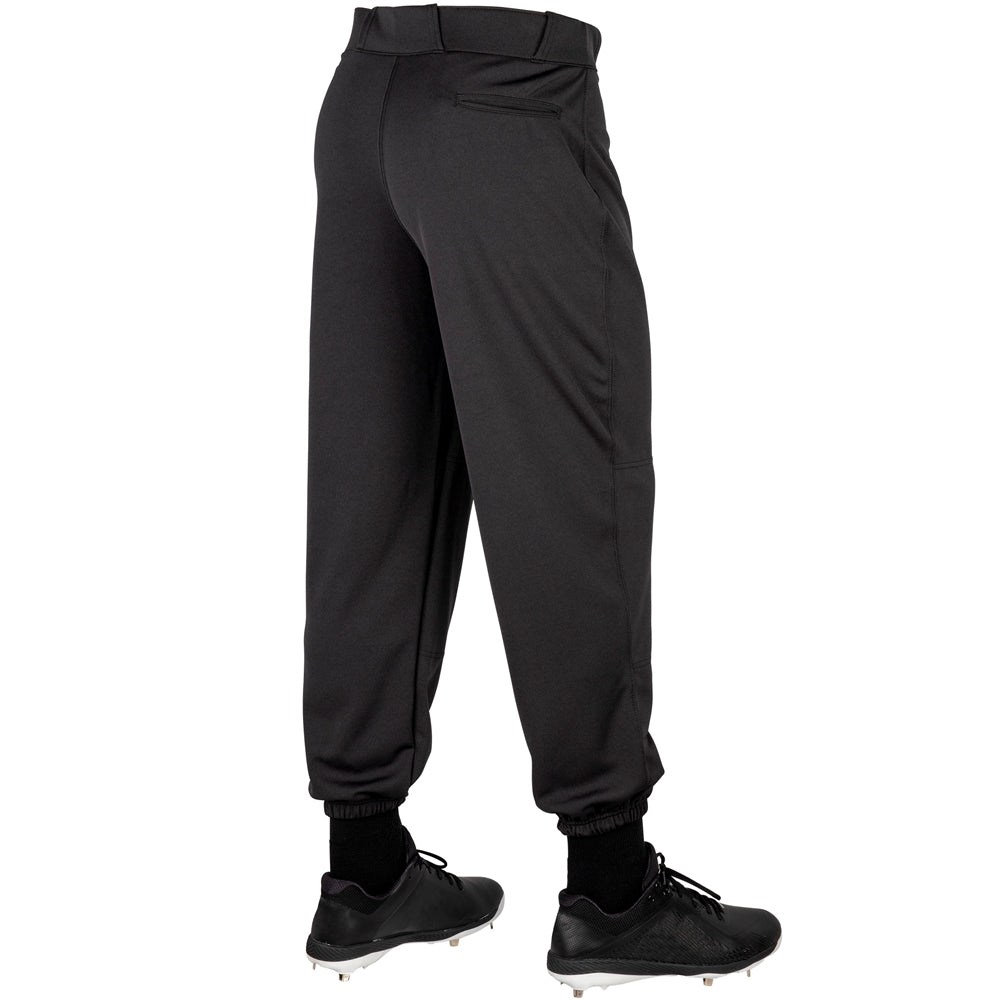 Black MVP Classic baseball pants back view worn with cleats on a white background