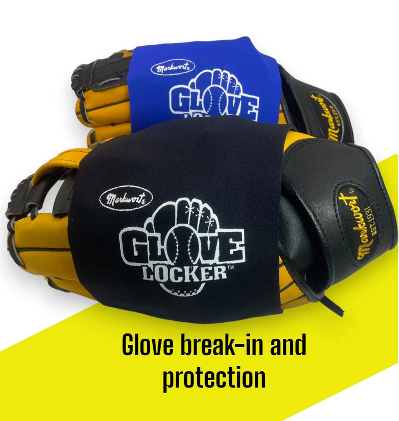 blue and yellow Markwort Glove Locker Ball Glove Break-In & Maintenance Kit on white background