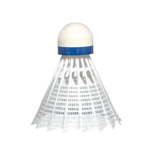 Badminton shuttlecock with a blue band on a white background. JEX 700 Tournament Grade Shuttlecock - Cork Base