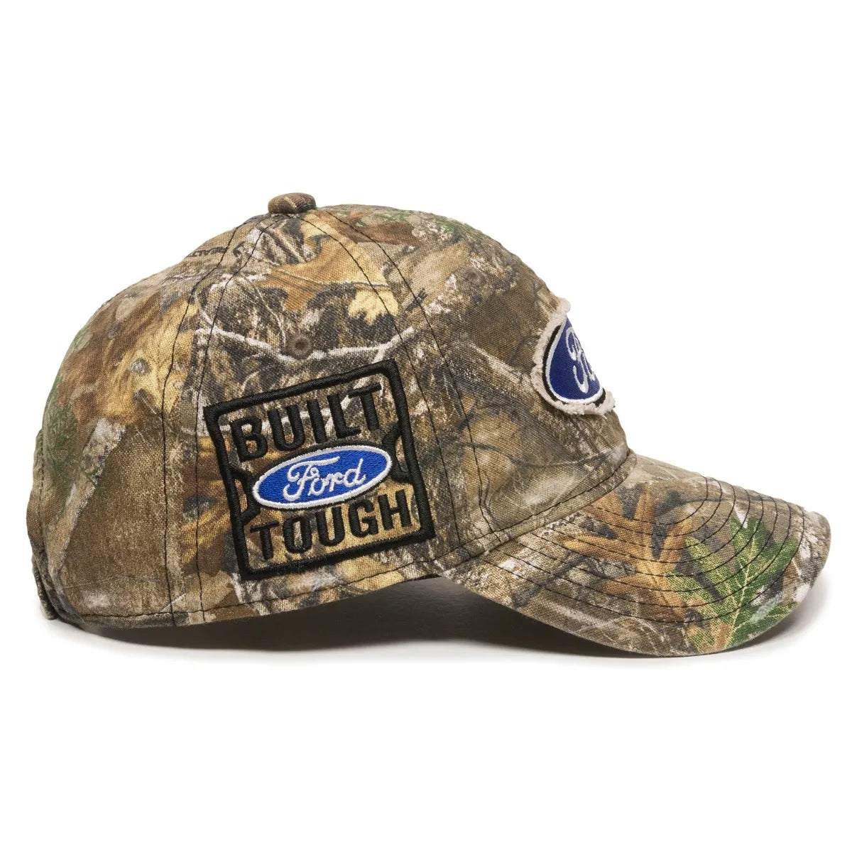 Camouflage cap with Ford logo and 'Built Ford Tough' text on a white background