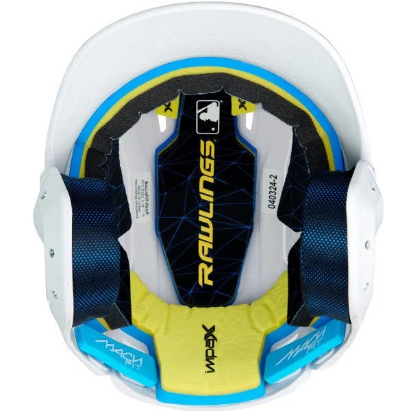 Baseball helmet with Rawlings logo on a white background
