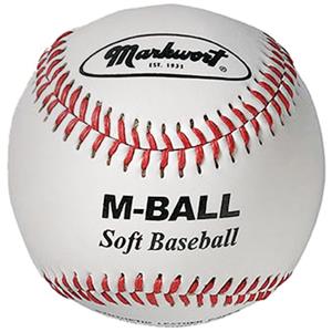 white Markwort Soft Lightweight Baseball - 9 - 2.5oz with red stitching on white background