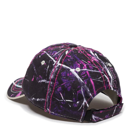Purple and black patterned 101lds-muddy-girl cap on a white background