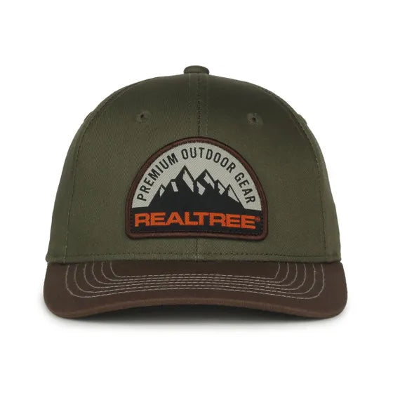 Olive Green colored RealTree baseball cap with Realtree logo on a white background