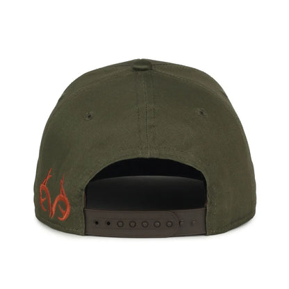 Green cap with realtree logo on the back against a white background