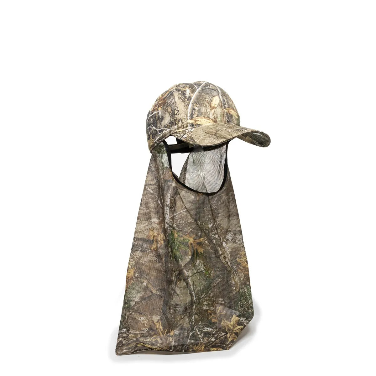 Camouflage 203DN-Realtree Edge™ cap with neck gaiter on a white background