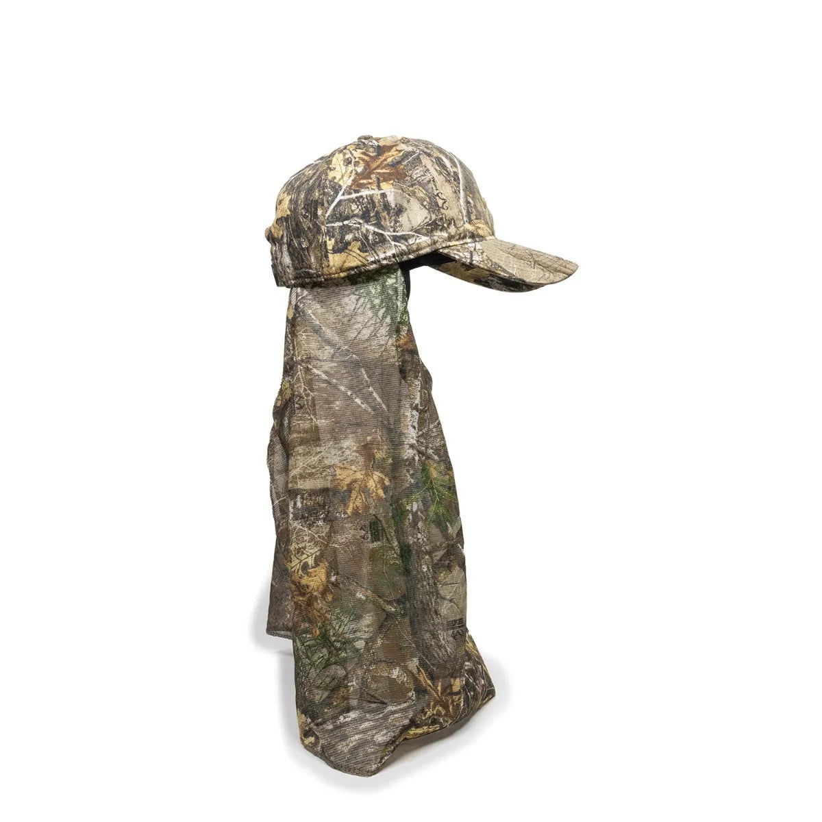Camouflage 203DN-Realtree Edge™ cap with neck gaiter side view on a white background