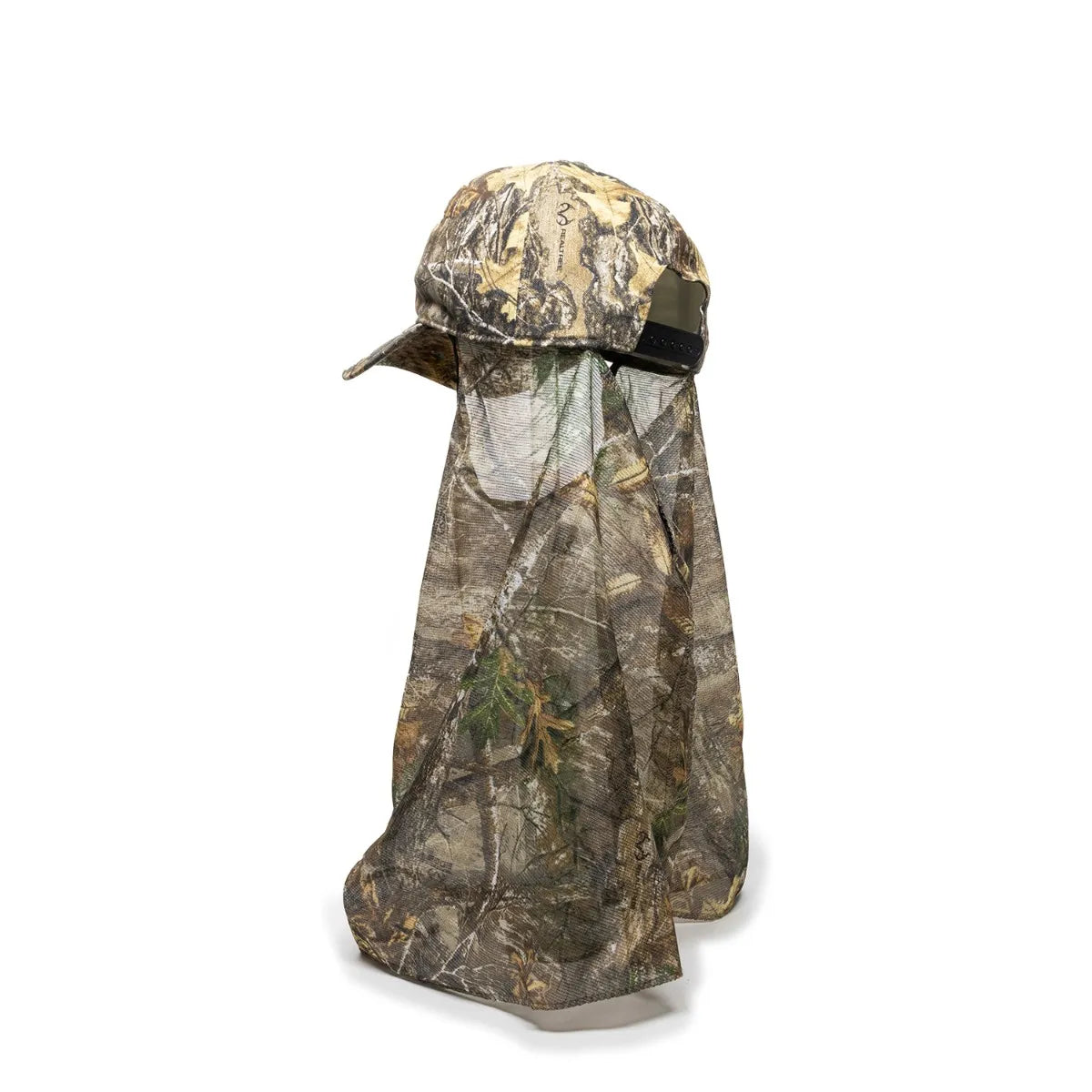 Camouflage 203DN-Realtree Edge™ cap with neck gaiter back view on a white background