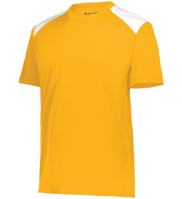 gold and white colored Momentum Team Tee shirt on a white background