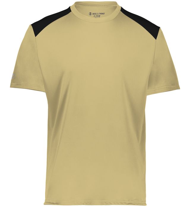 Vegas gold and black colored Momentum team tee shirt angled view on a white background