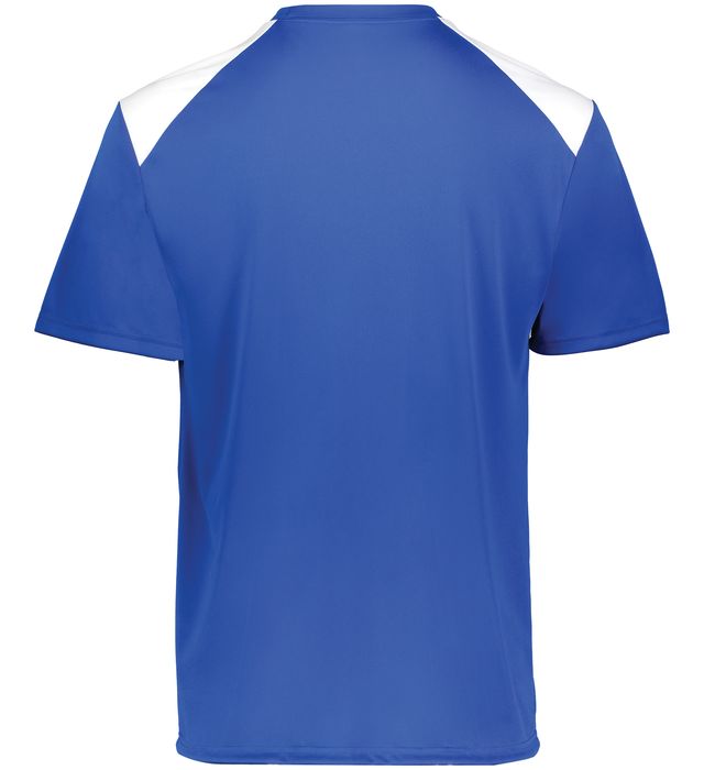 Royal and white colored Momentum team tee shirt angled view on a white background