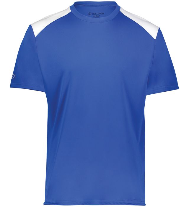 Royal and white colored Momentum team tee shirt angled view on a white background