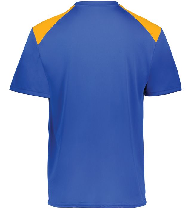 Royal and gold colored Momentum team tee shirt angled view on a white background