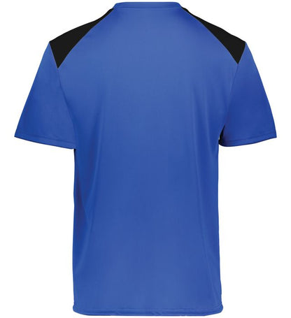 Royal and black colored Momentum team tee angled view on a white background