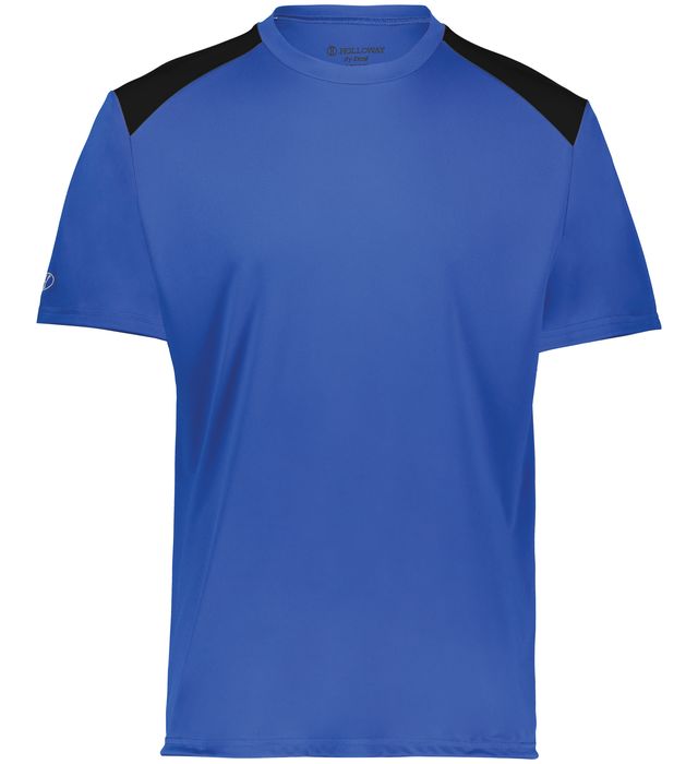 Royal and black colored Momentum team tee angled view on a white background