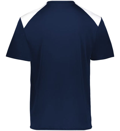 Navy and white colored Momentum team tee angled view on a white background