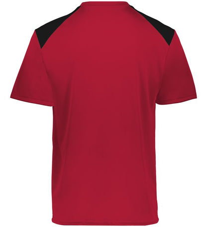 Scarlet and Navy colored Momentum team tee shirt angled view on a white background