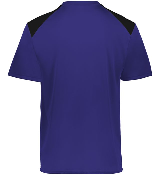 purple and black colored Momentum team tee angled view on a white background