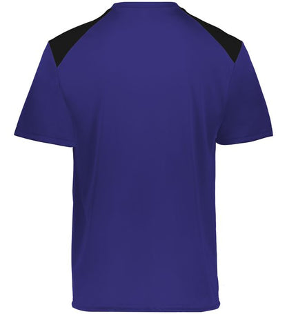 purple and black colored Momentum team tee angled view on a white background