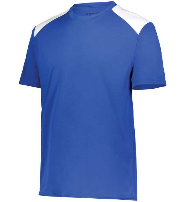 Royal and white Youth Momentum Team Tee shirt angled view on a white background