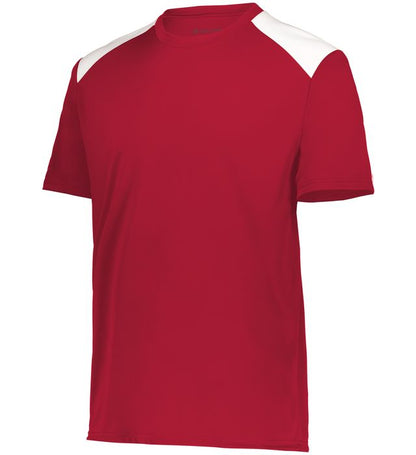 scarlet and white Youth Momentum Team Tee shirt angled view on a white background