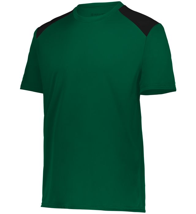 dark green and black Youth Momentum Team Tee shirt angled view on a white background