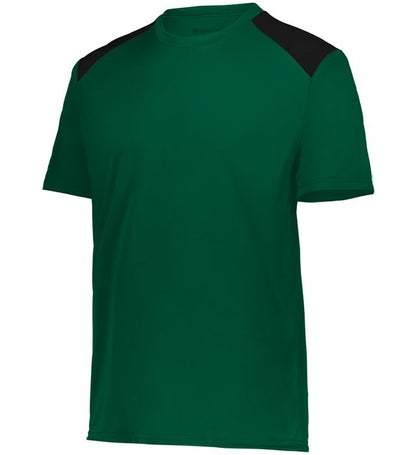 dark green and black Youth Momentum Team Tee shirt angled view on a white background
