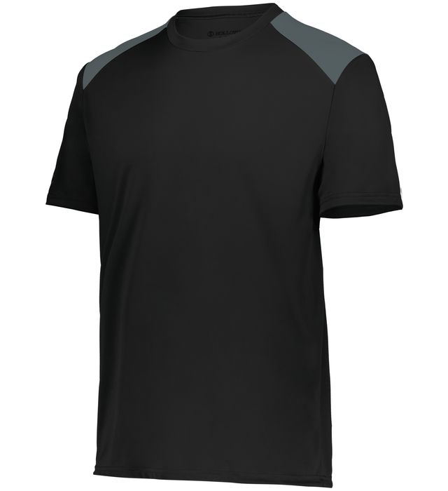 Black and Gray Youth Momentum Team Tee shirt angled view on a white background