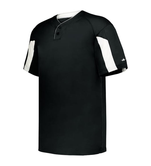 Black Striker Youth Placket sports jersey with white accents on a white background