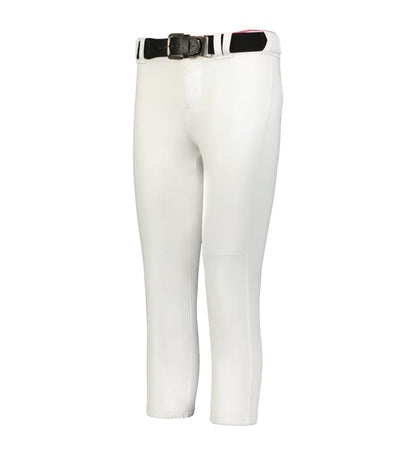 Girls Belted Speed Premium Fastpitch Pant in white color on white bakcground