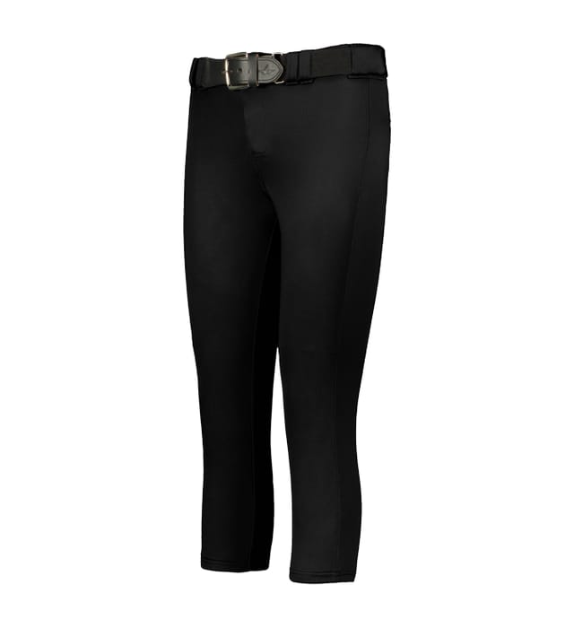Girls Belted Speed Premium Fastpitch Pant in black color on white bakcground