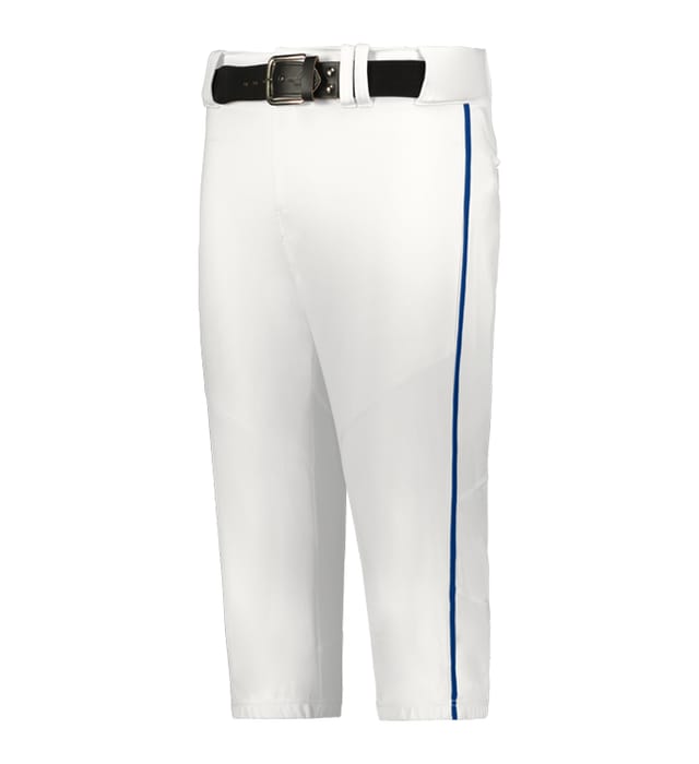 white Alleson Youth Crush Baseball Knicker With Braid with a royal blue stripe and belt on a white background