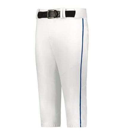 white Alleson Youth Crush Baseball Knicker With Braid with a royal blue stripe and belt on a white background