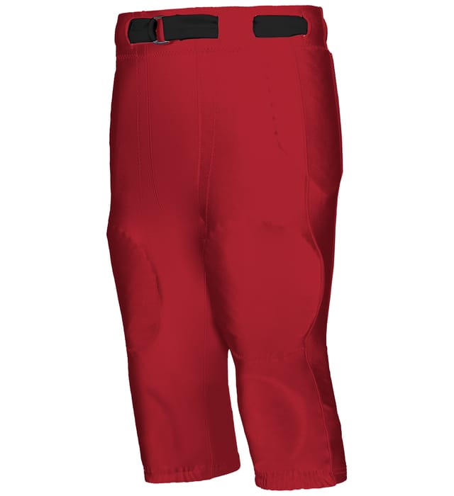 red colored Adult No Fly Football Pant With Slotted Waist on white background