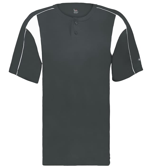 Gray and white colored Pro Youth Placket jersey angled image on a white background