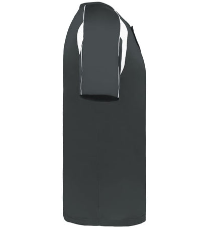 Gray and white colored Pro Youth Placket jersey angled image on a white background