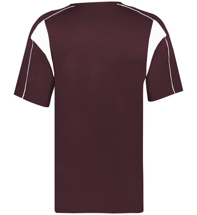 Maroon and white colored Pro Youth Placket jersey angled image on a white background