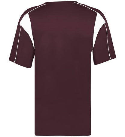 Maroon and white colored Pro Youth Placket jersey angled image on a white background