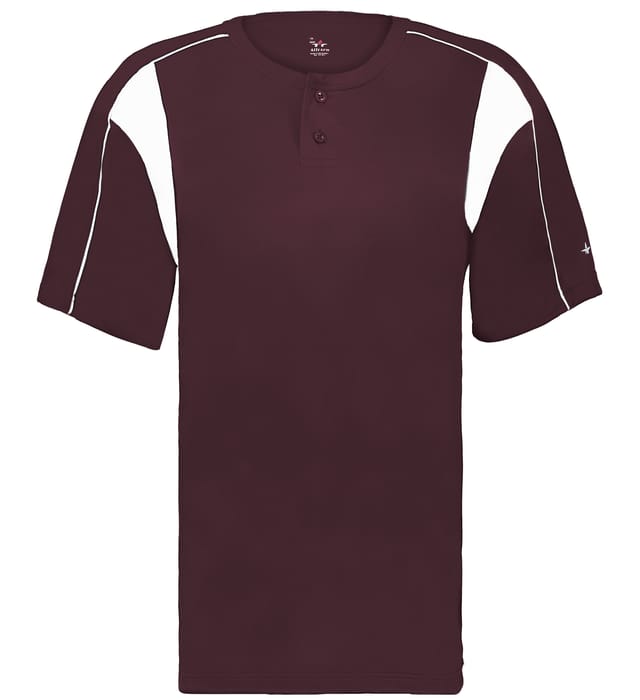 Maroon and white colored Pro Youth Placket jersey angled image on a white background
