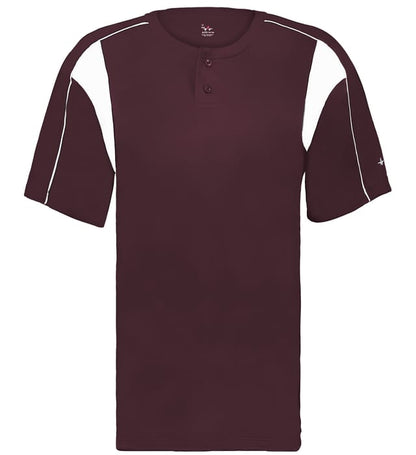 Maroon and white colored Pro Youth Placket jersey angled image on a white background