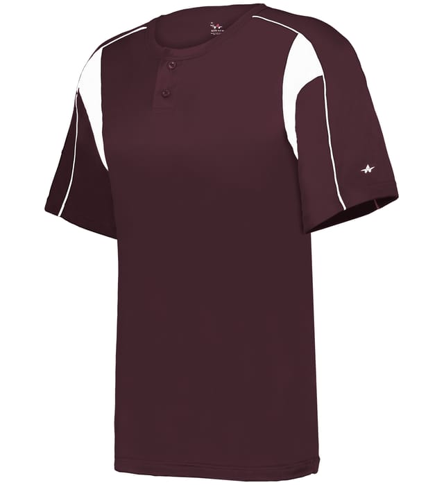 Maroon and white colored Pro Youth Placket jersey angled image on a white background