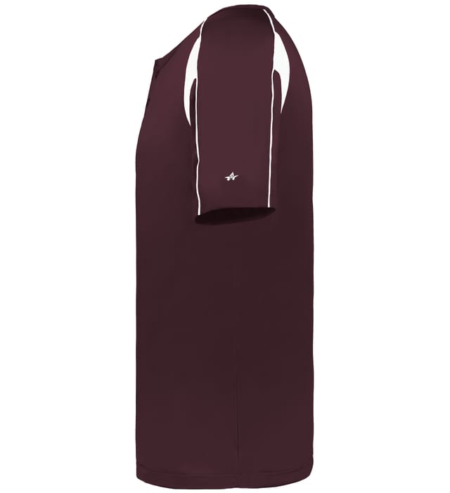 Maroon and white colored Pro Youth Placket jersey angled image on a white background
