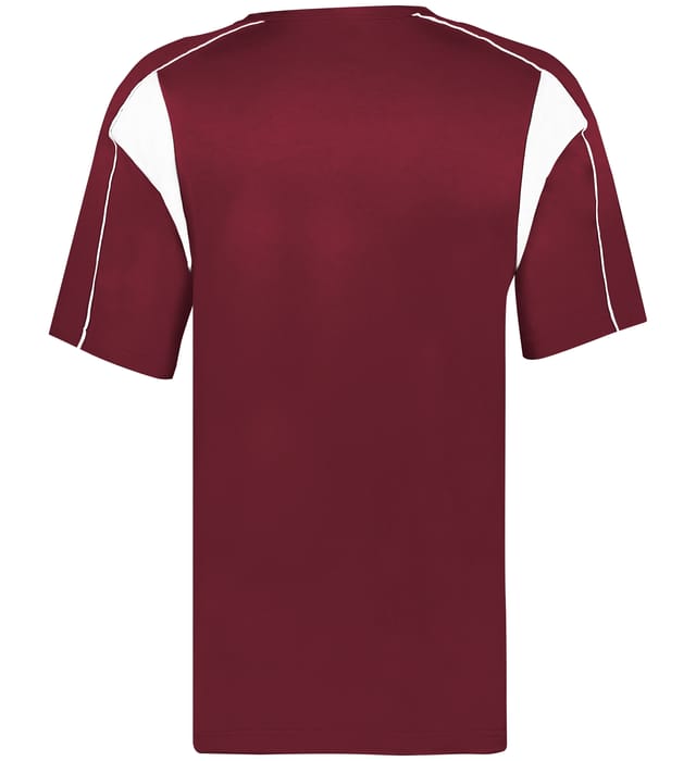 Cardinal and white colored Pro Youth Placket jersey angled image on a white background