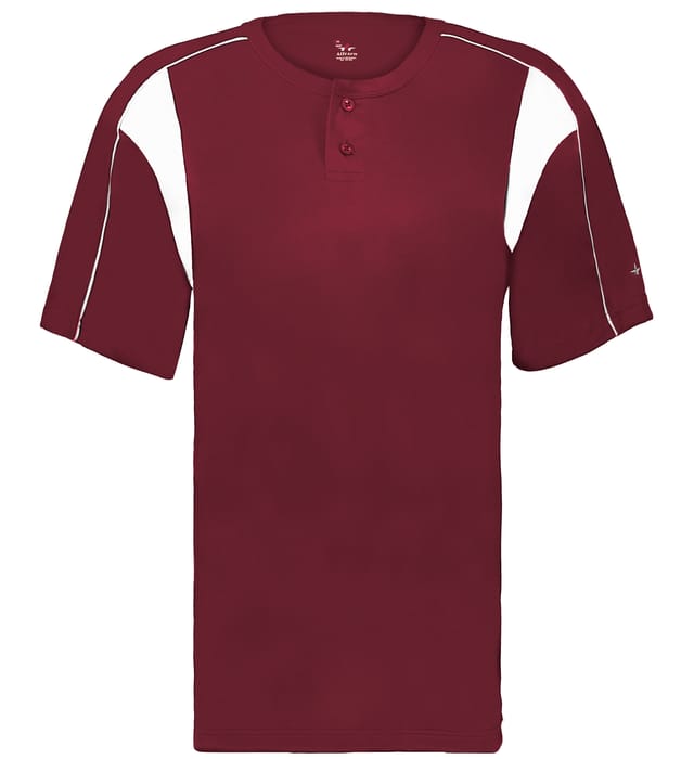 Cardinal and white colored Pro Youth Placket jersey angled image on a white background