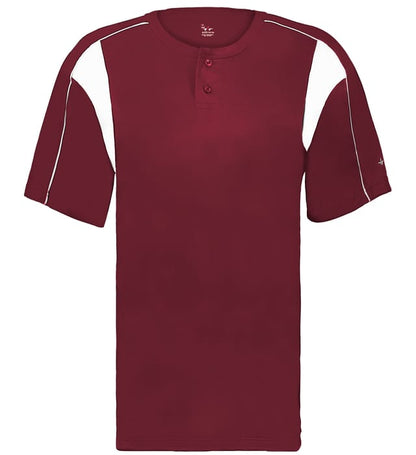 Cardinal and white colored Pro Youth Placket jersey angled image on a white background