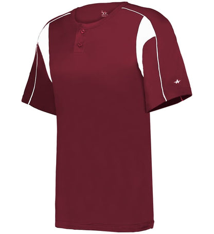 Cardinal and white colored Pro Youth Placket jersey angled image on a white background