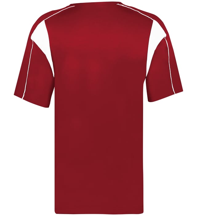Red and white colored Pro Youth Placket jersey angled image on a white background