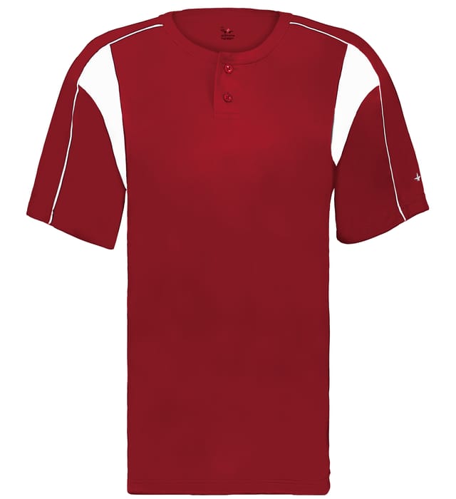 Red and white colored Pro Youth Placket jersey angled image on a white background