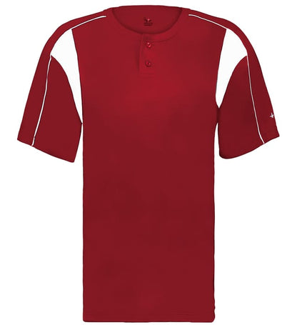 Red and white colored Pro Youth Placket jersey angled image on a white background