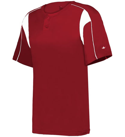 Red and white colored Pro Youth Placket jersey angled image on a white background